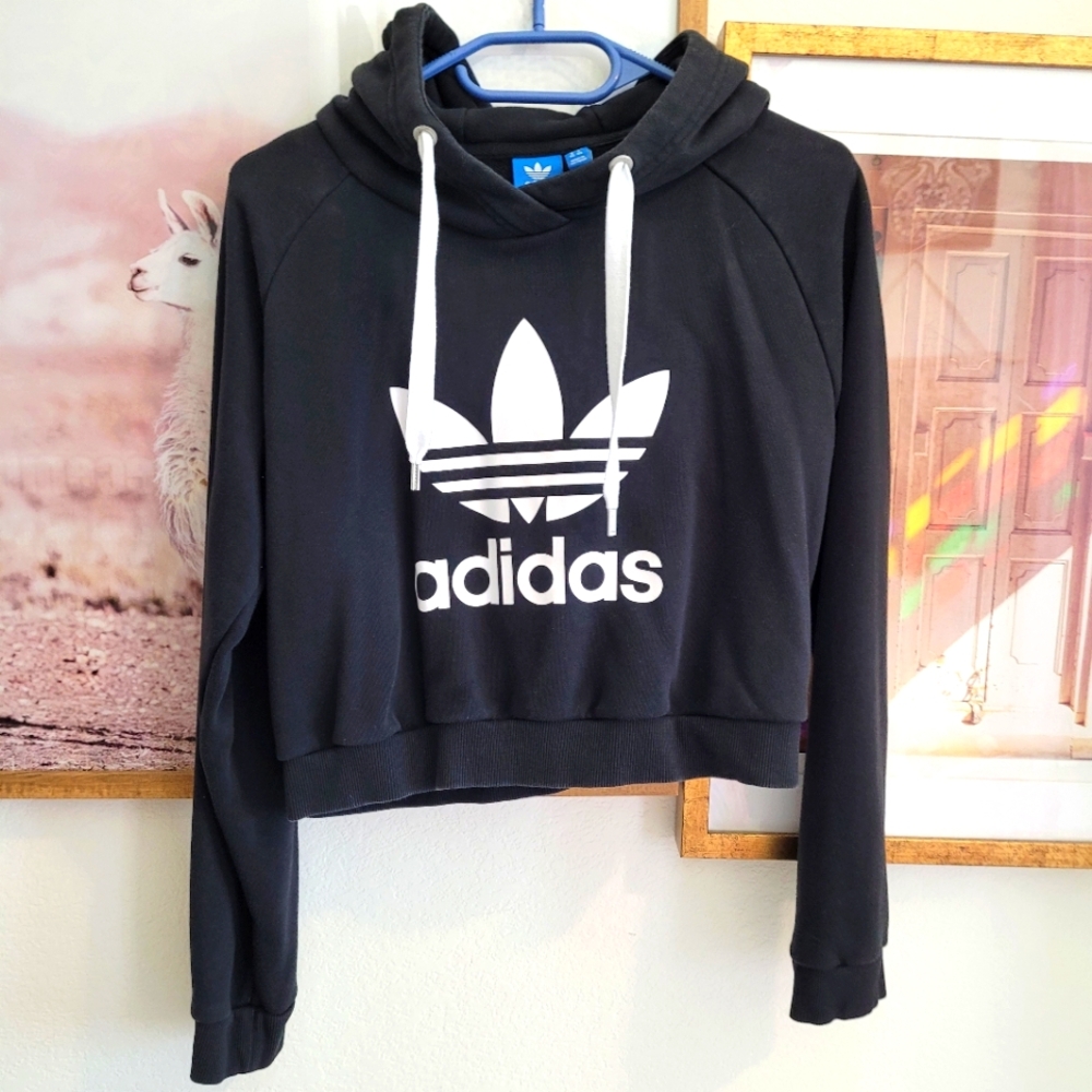 ADIDAS CROP HOODIE WOMEN COTTON BLEND MEDIUM ORIGINAL ASOS